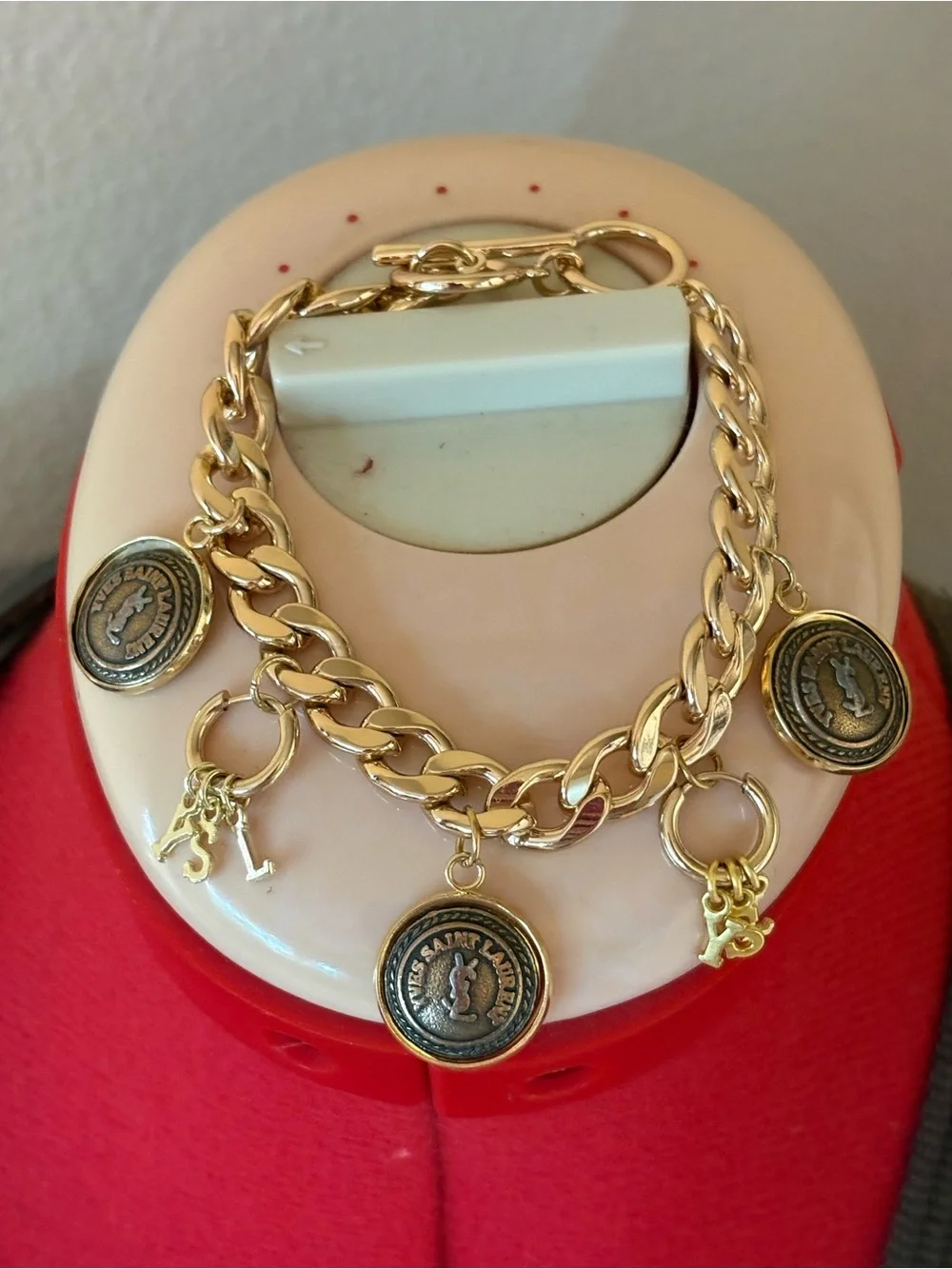 Authentic YSL charms and unbranded letter  charms on unbranded bracelet chain